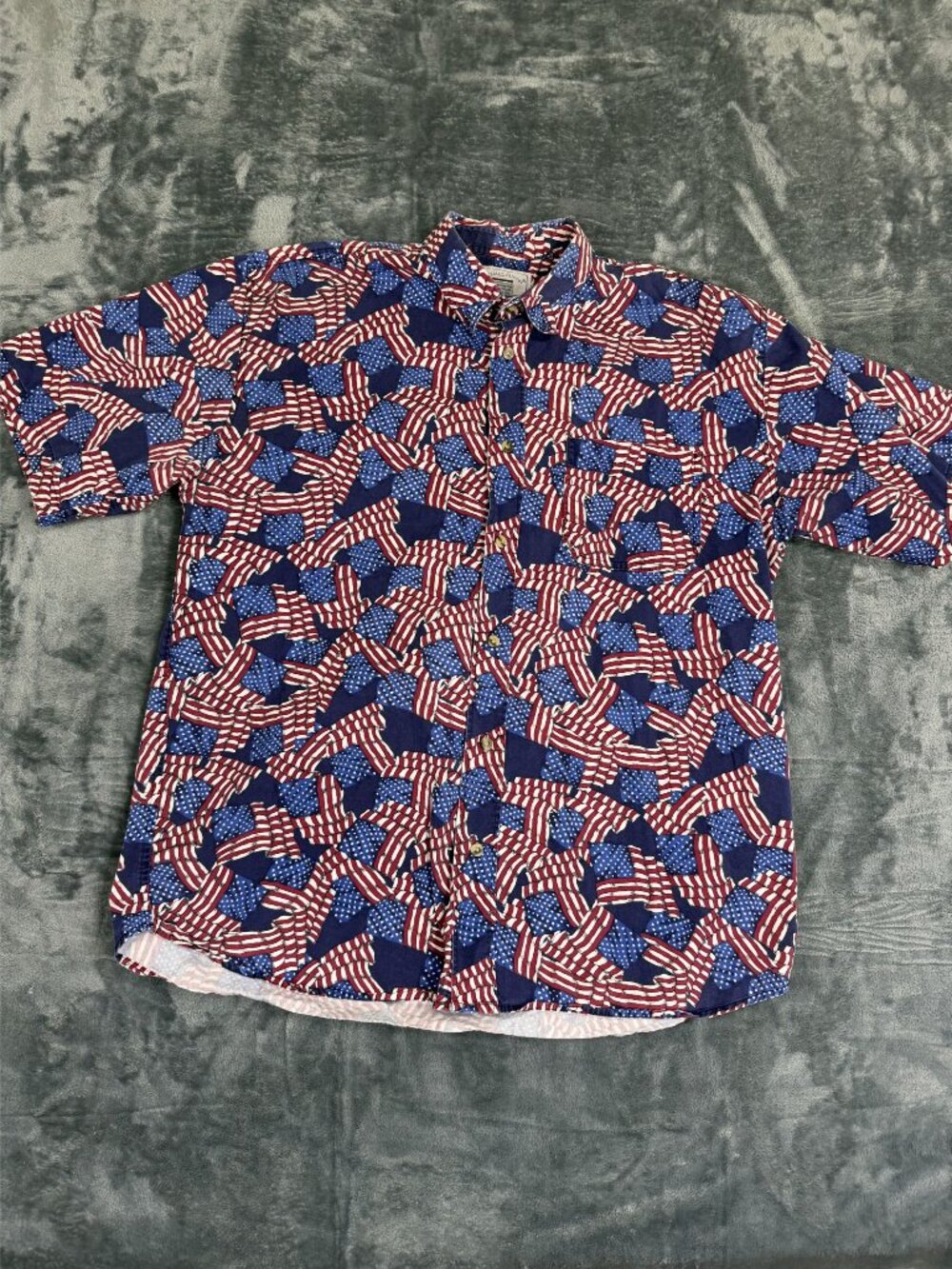 Michael Austin Mens Large Button Down Patriotic Flag Shirt Cotton